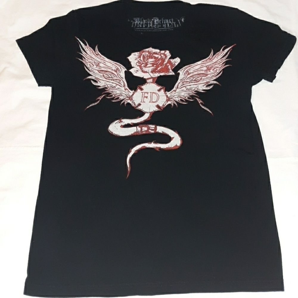 Ladies Black Helmet‎ Firefighter T-Shirt Large